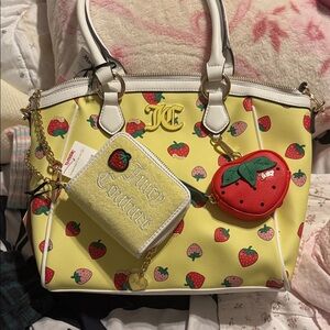 Juicy Couture Yellow Satchel and wallet with Strawberry Design